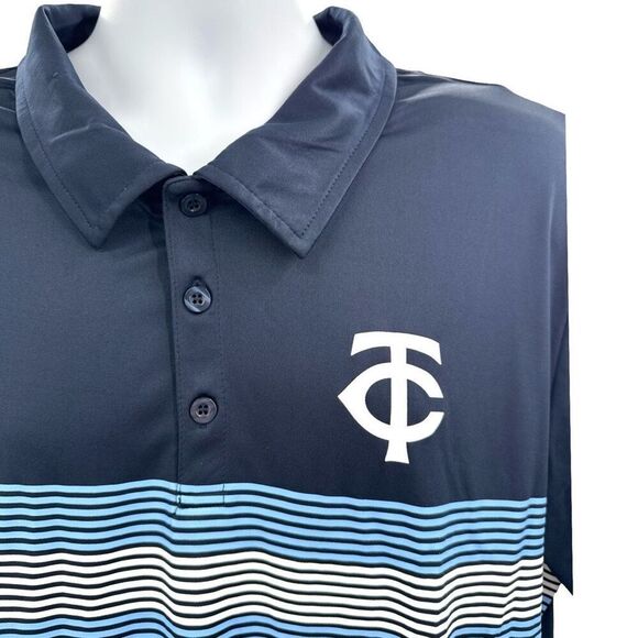 Minnesota Twins Polo Shirt Mens XL Blue TC Logo Striped Sheboygan Sausage Promo - Picture 2 of 8